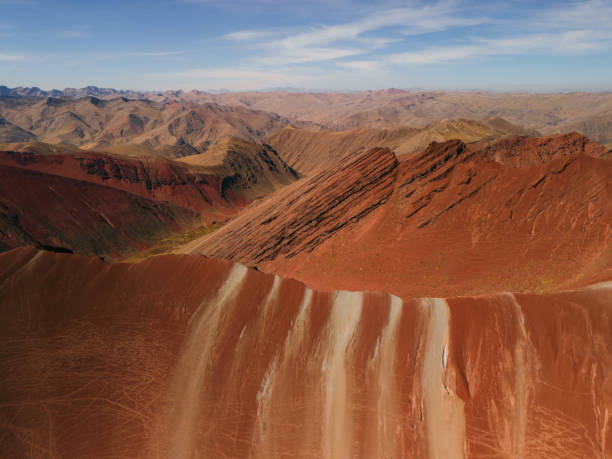 Scenic aerial view of Vinicunca Red Valley in Peru