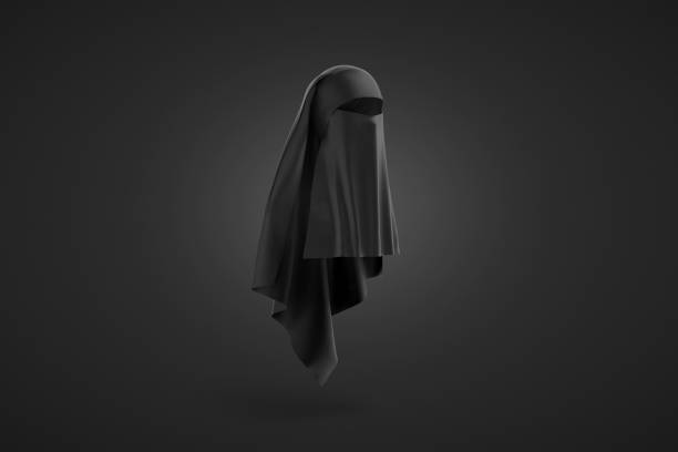 istock Blank black female niqab mockup, dark background 2160486349