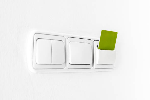 Hotel key card reader with card for powering electricity.