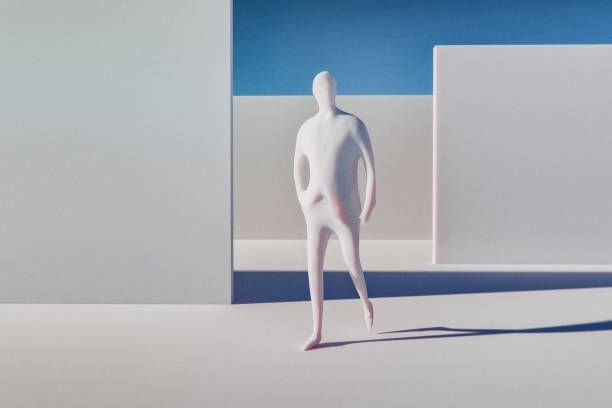 Crude incomplete businessman walking. 3D generated image.