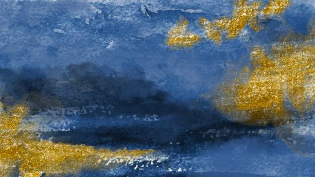 istock Watercolor textured lettering alphabet illustration gold and blue navy sparkle sea theme wedding invitation birthday greeting card 2160495305