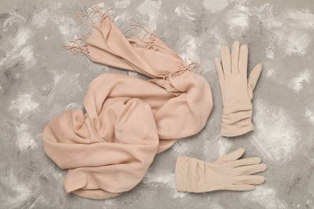 istock Stylish autumn accessories on concrete background, top view 2160497160