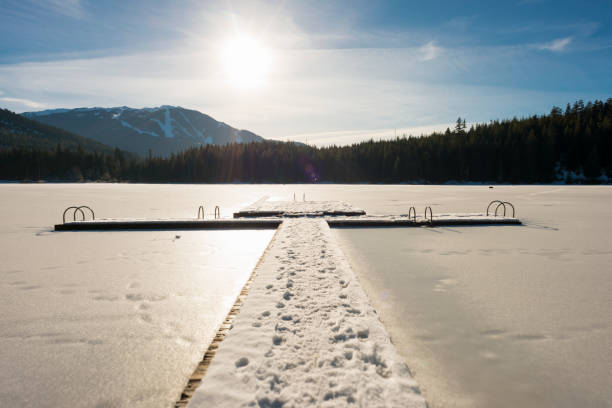 Pier over lake in winter