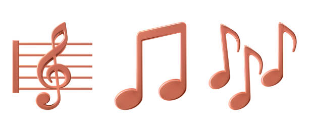 istock Music emoticon, app emoji. Musical score, notes vector icon set. Red pink melody luxury illustration. Singing song or playing instrument, concert listening symbol. Cartoon 3d logo sound chord render 2160504062