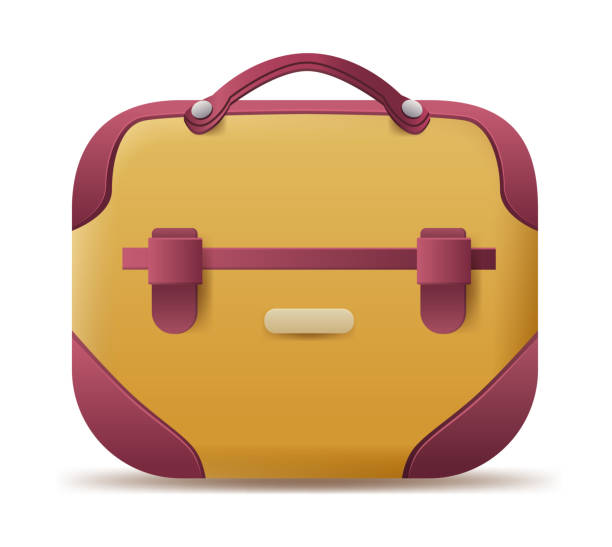 istock Yellow and maroon briefcase with handle and buckles isolated on white background 2160505277