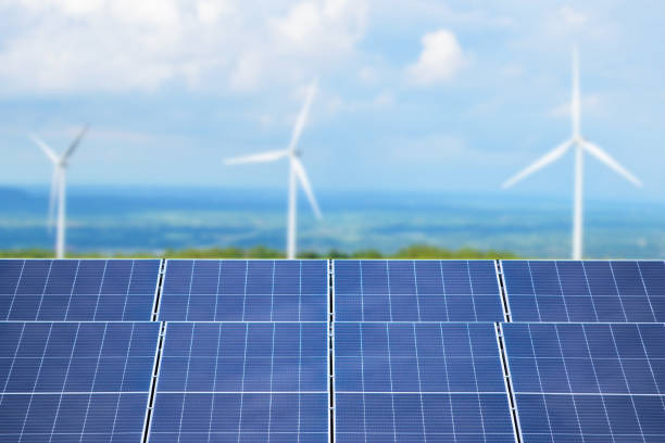 istock Solar panels and wind turbines. 2160507958