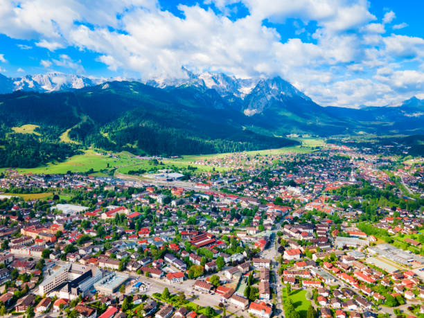 istock Garmisch-partenkirchen town aerial panoramic view, Germany 2160514445