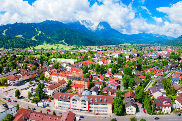 istock Garmisch-partenkirchen town aerial panoramic view, Germany 2160514454