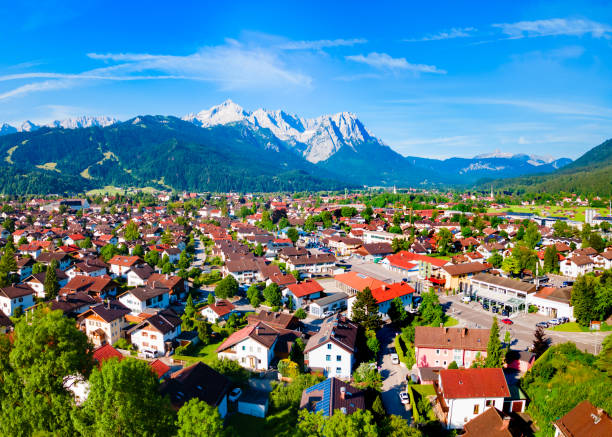 Garmisch-partenkirchen town aerial panoramic view, Germany