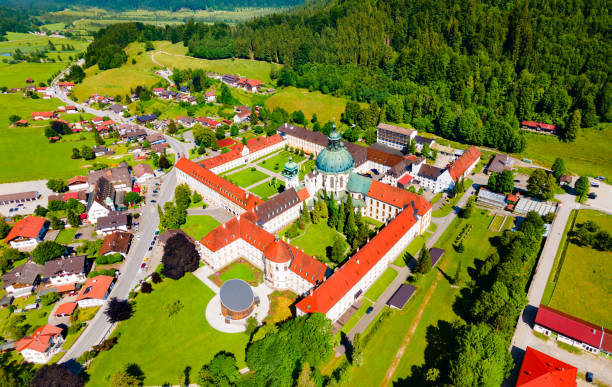 Ettal Abbey aerial panoramic view, Germany