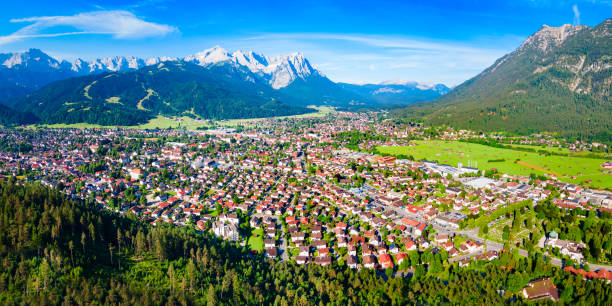 istock Garmisch-partenkirchen town aerial panoramic view, Germany 2160514468