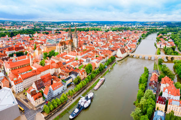 istock Regensburg city aerial panoramic view, Germany 2160514526