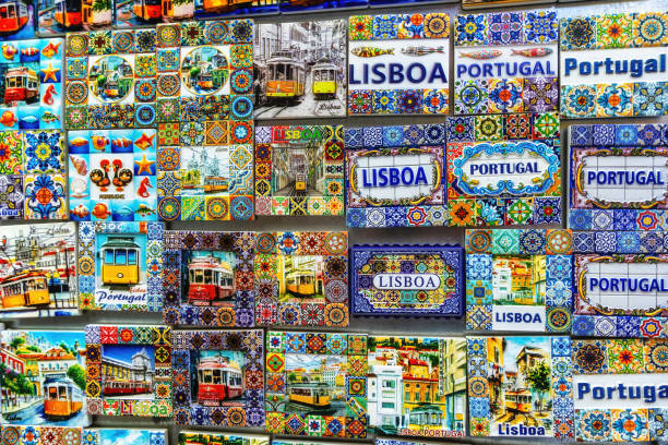 Colorful Ceramic Tiles Magnets Souvenirs Handicrafts Lisbon Portugal.