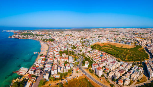 Didim city beach aerial panoramic view in Turkey