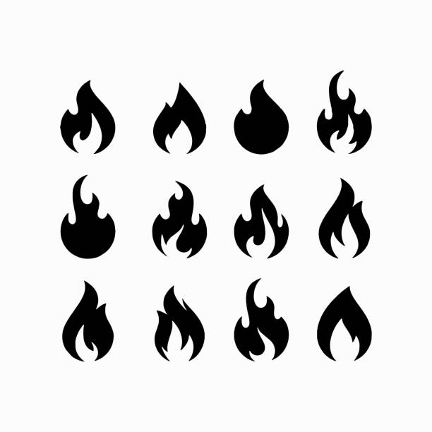 set von feuer flammen vektor symbole - feuer stock-grafiken, -clipart, -cartoons und -symbole