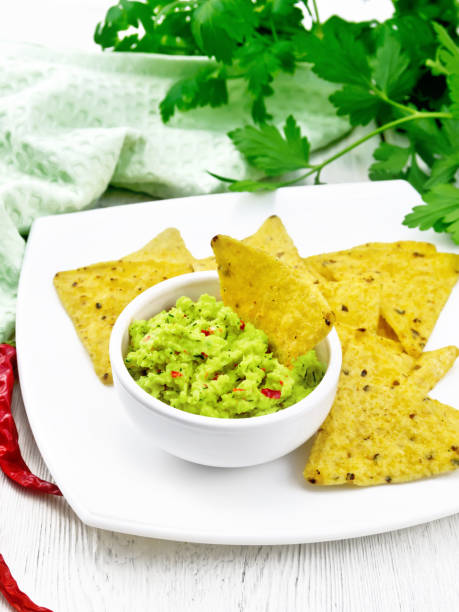istock Guacamole in bowl on white board 2160521783