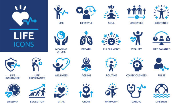stockillustraties, clipart, cartoons en iconen met life icon set. solid vector icons collection. - levensstijl