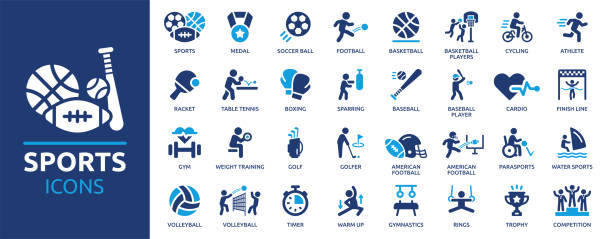 ilustrații de stoc cu set de pictograme sportive. colecție de pictograme vectoriale solide. - echipă sportivă