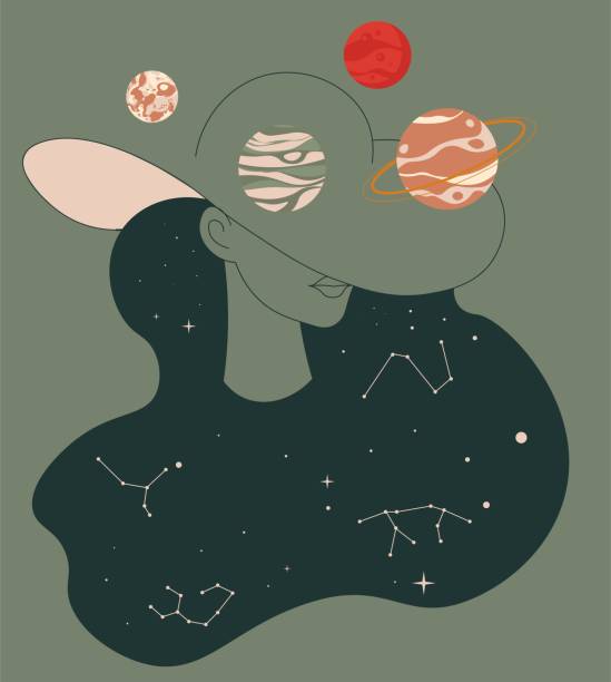 istock Woman portrait and planets on hat, galaxy space 2160523387