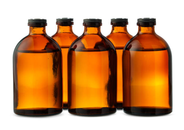 Plastic containers with lids on the background of chemical production