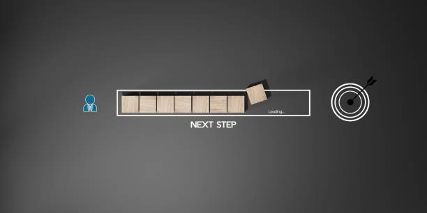 istock woods block step on table with icon Action plan, Goal and target, success and business target concept. Development. Completing a task and moving forward to the next step. 2160531995