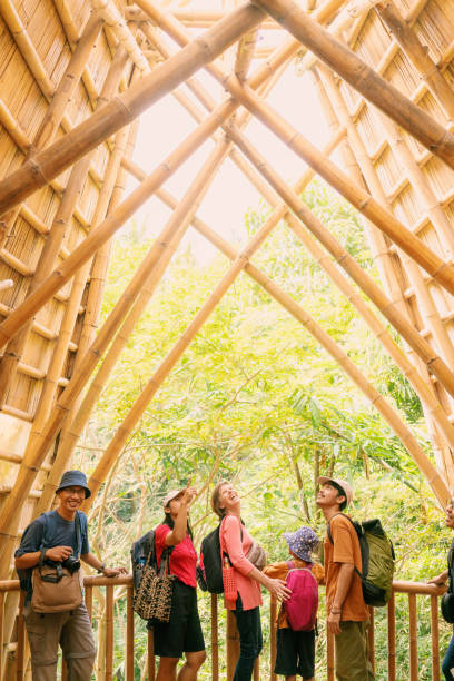 istock Group of Diverse Travellers in Awe Looking at Bamboo Structured Villa 2160535427