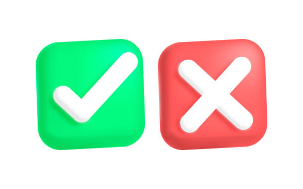 istock Green tick check mark and cross mark symbols icons 3d 2160538563