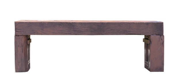 istock Blank old wooden outdoor bench isolated on white. 2160544952