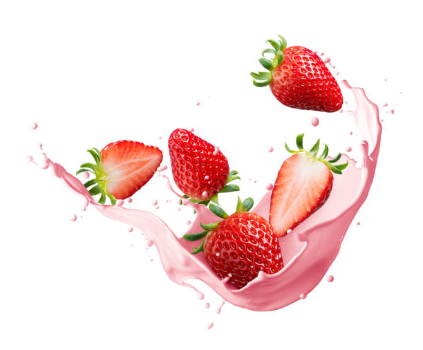 istock Milk or yogurt splash with strawberries 2160548232