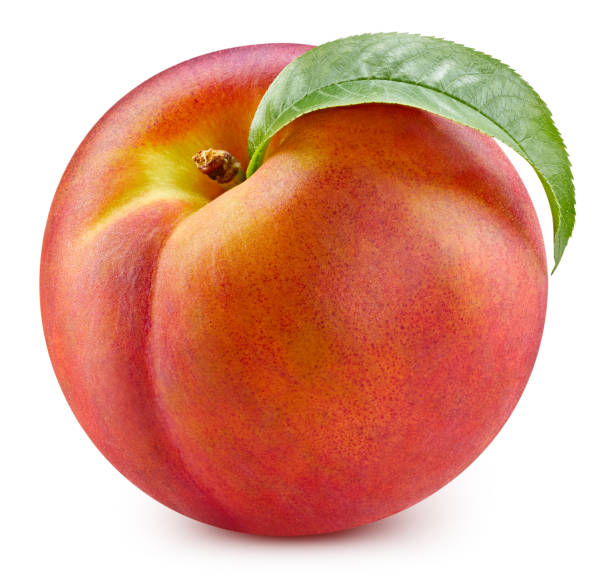istock Fresh sweet peach with green 2160548783