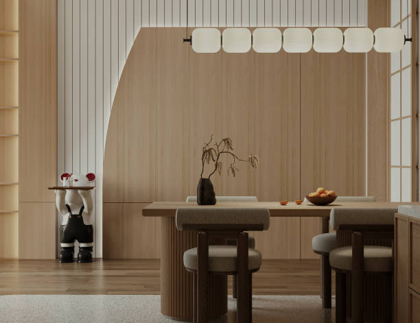 istock Simple LED Ceiling Chandelier and Wooden Concept Using For Dining Place 2160552311