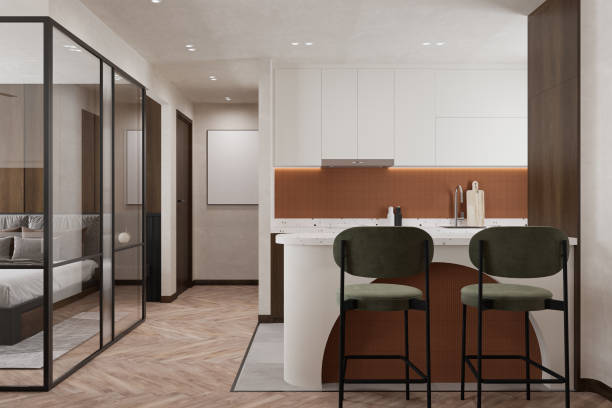 istock Smart Open Kitchen Decorate With White Painting, Classic Chair 2160552438