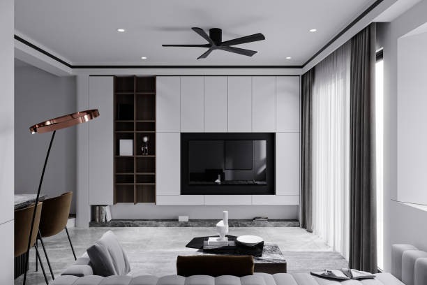 istock Modern Style Living Decor with White Wall Paint, Black concept for Stuff, 3D rendering 2160552657