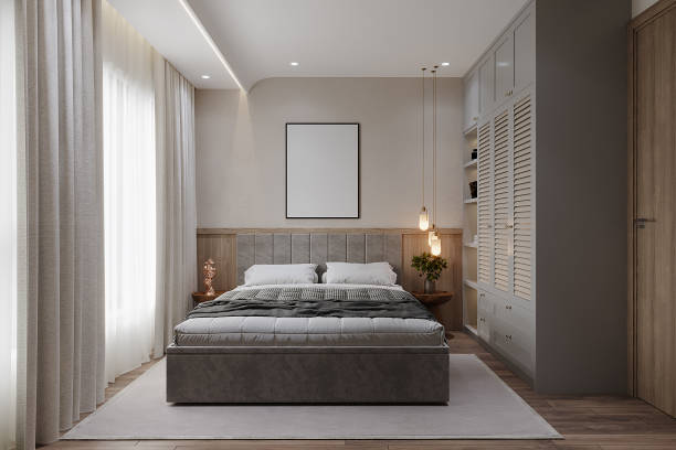 Delightful Bedroom Interior Design and Pop Color used, 3D Rendering