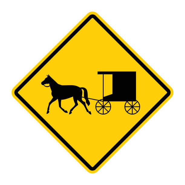 istock Horse-Drawn Vehicle Crossing warning road signs. Vector 2160555192