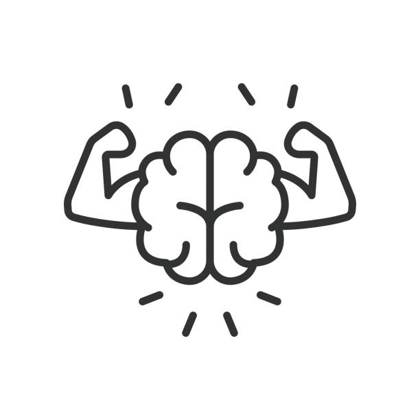 Mental power, in line design. Concentration, Focus, Intelligence, Brainpower, Cognitive enhancement, Mental clarity, Memory boost on white background vector. Editable stroke icon. Mental power, in line design. Concentration, Focus, Intelligence, Brainpower, Cognitive enhancement, Mental clarity, Memory boost on white background vector. Editable stroke icon coping mechanisms stock illustrations