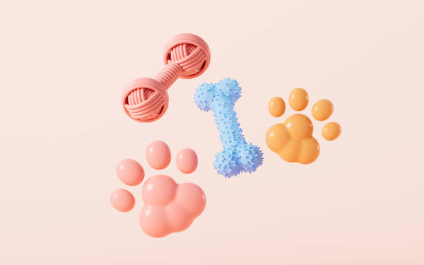 Cartoon pet paws, pet sign, 3d rendering.