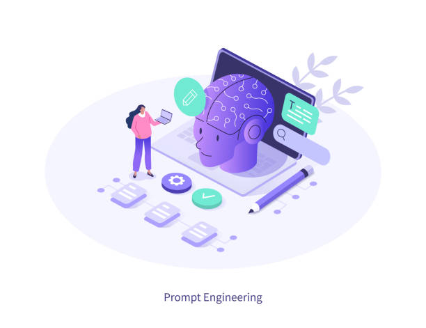 ai prompt engineering Prompt engineering. Character working with generative AI model tools. Artificial intelligence in business concept. Isometric vector illustration. machine learning engineer stock illustrations