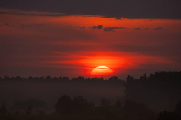 summer evening, sunset in yellow, orange and pink with clouds, background