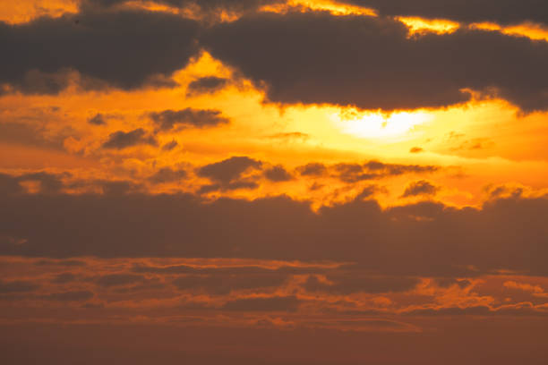 summer evening, sunset in yellow, orange and pink with clouds, background