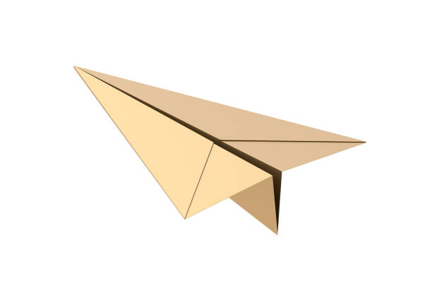 Golden paper airplane isolated on white background. 3d render