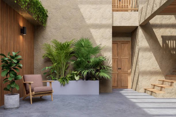 istock Modern contemporary loft style rustic house interior decorated with nature plant 3d render 2160558587