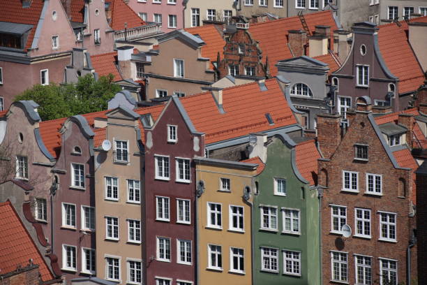 Typical houses and tooftops in old town of Gdansk, Poland