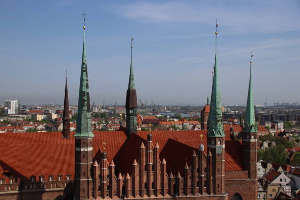Aerial view of St. Mary's Church in the old town of Gdansk, Poland