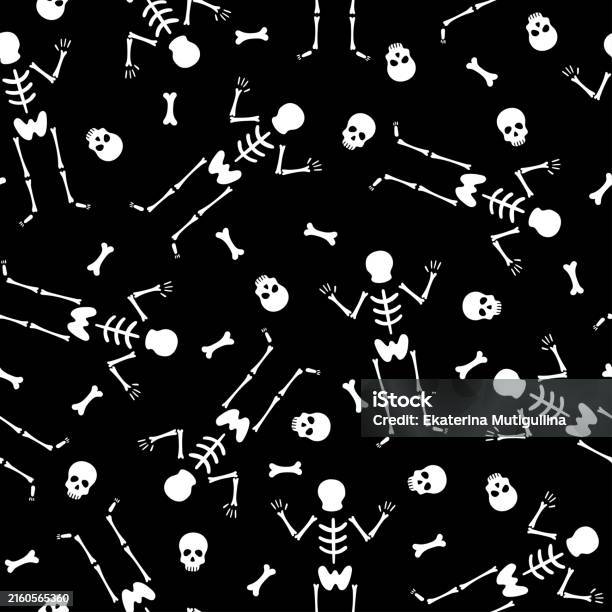 Fall Skeleton Background Pattern Simple Skeleton Seamless Pattern Vector Halloween Repeat Black ...