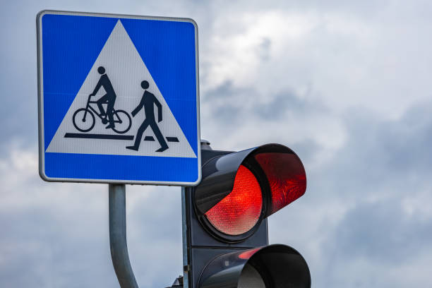 istock Traffic light above the road, red light, no passage, no crossing 2160570406