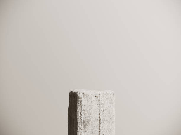 istock Podium, showcase made of stone and cement with green hydrangea flowers - 3d render. 2160571967