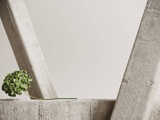 istock Podium, showcase made of stone and cement with green hydrangea flowers - 3d render. 2160572009