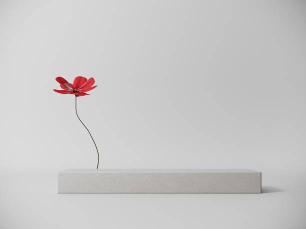 istock Premium podium, concrete stand on pastel, light background bright red element -3D render. 2160572022