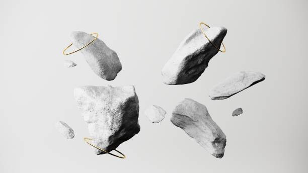 istock 3d render, abstract white background, colorful crystals and rock stone, broken cobblestone levitating. 2160572171